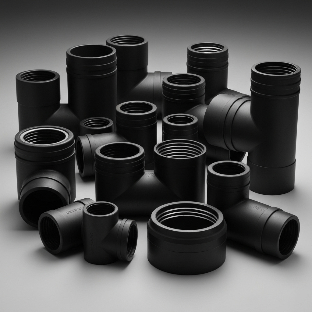 Industrial plastic pipe fittings and connectors with dramatic lighting